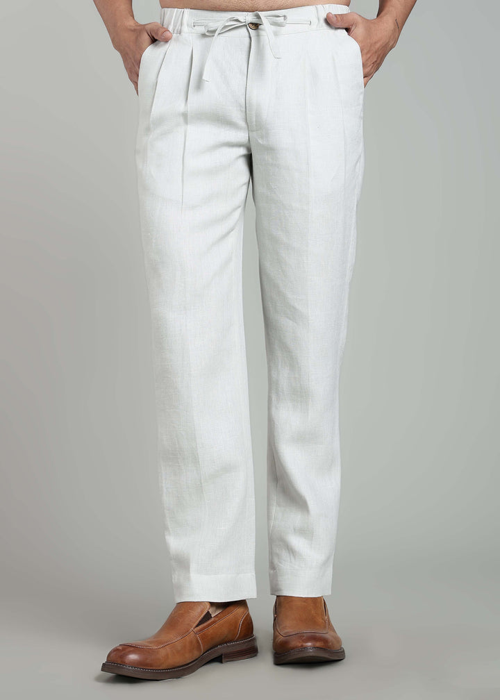 Lume - Pure Linen Relaxed Fit Pleated Trousers - Powder Blue