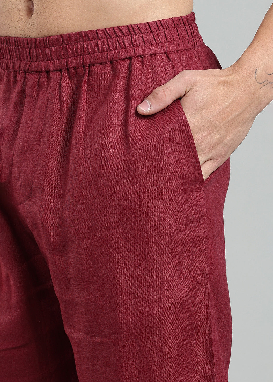 Roy -  Pure Linen Kurta Pants - Red Wine