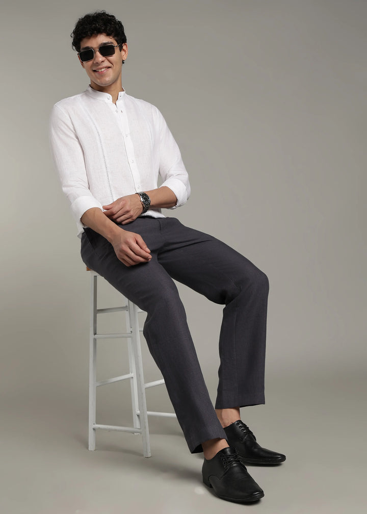 Calvin - Pure Linen Double Pleated Trousers - Seal Grey