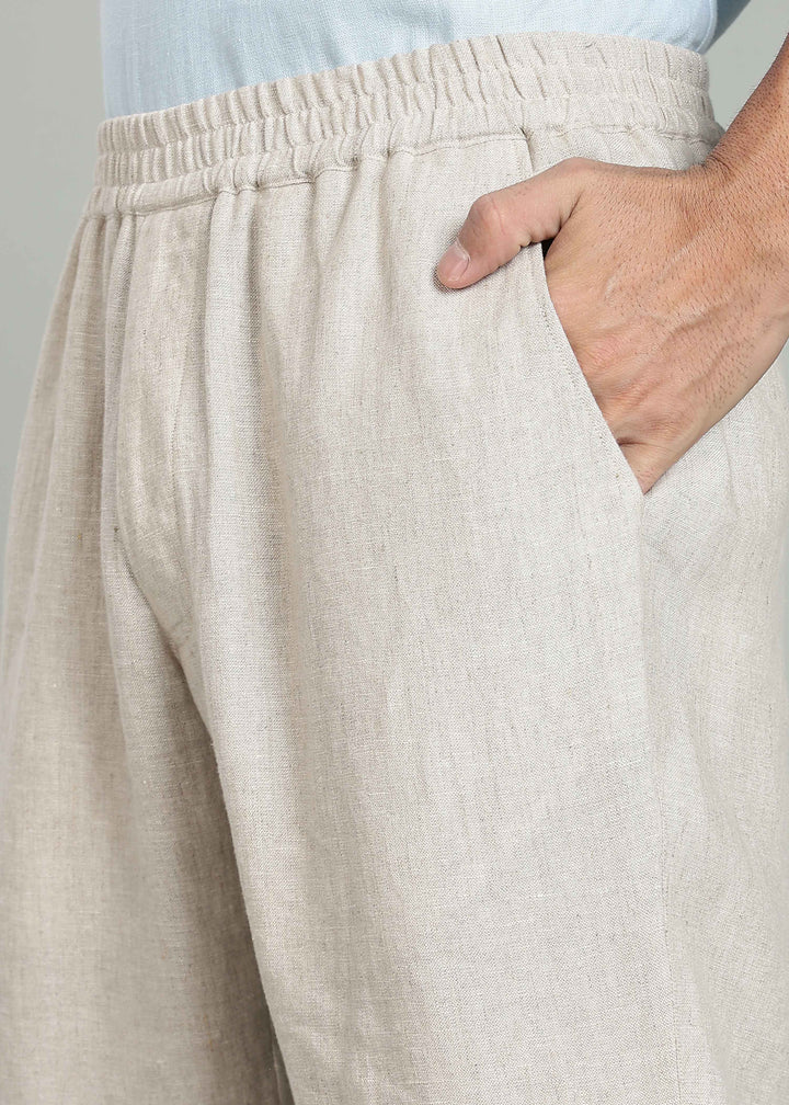 Ivo -  Pure Linen Casual Relaxed Elastic Pants - Ecru