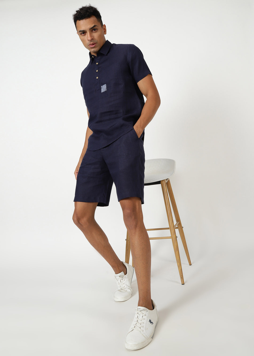 Matteo Pure Linen T-Shirt - Dark Blue