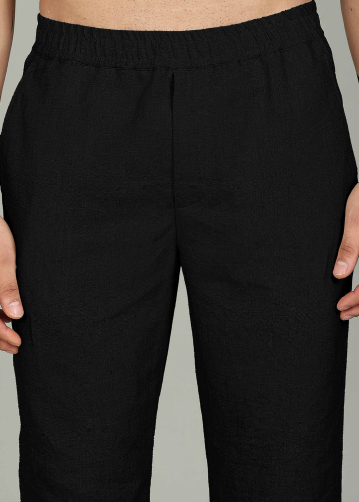 Gil - Pure Linen Kurta Pants - Black