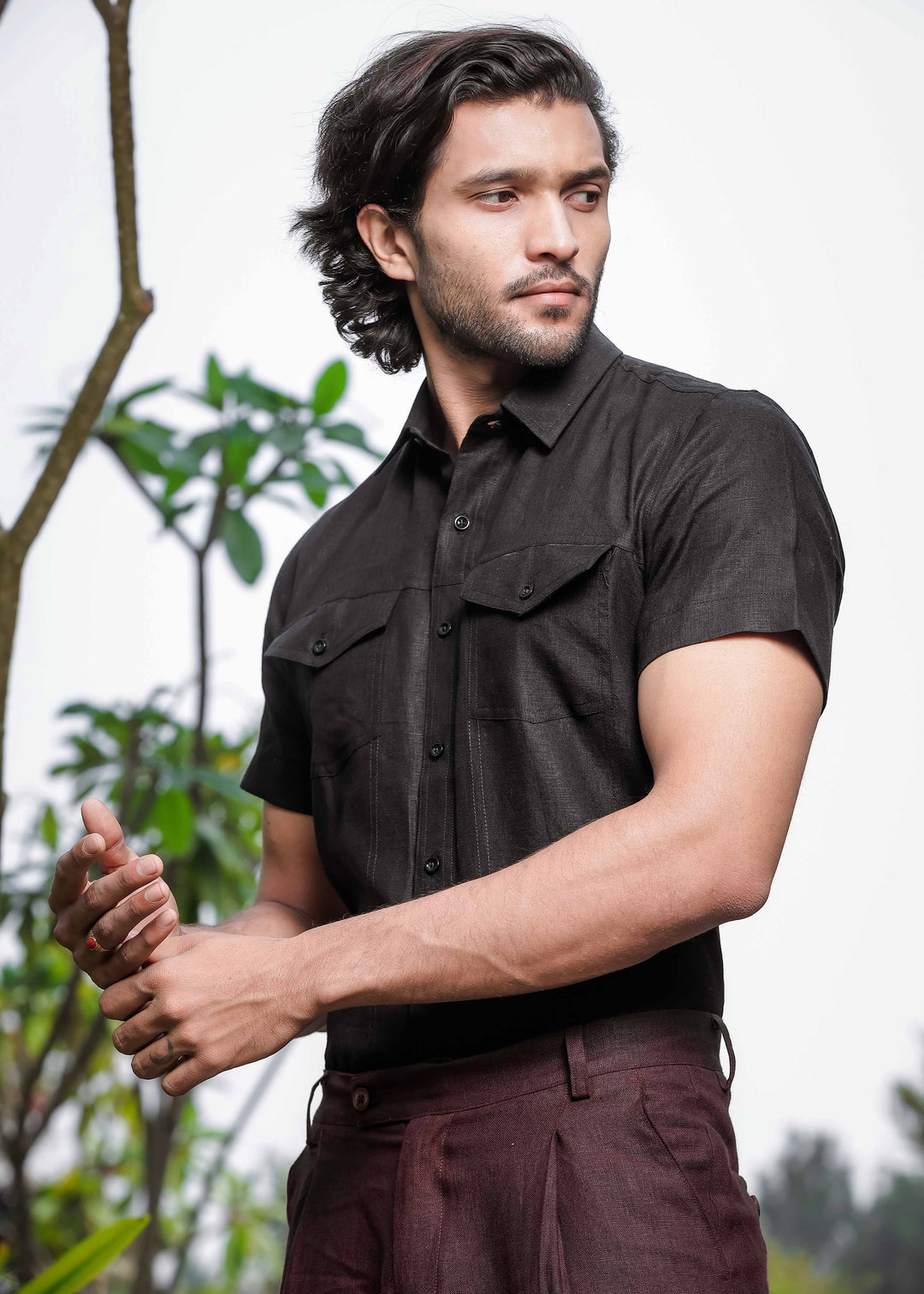 Thomas - Pure Linen Double Pocket Short Sleeve Shirt - Black (Factory Rescue)