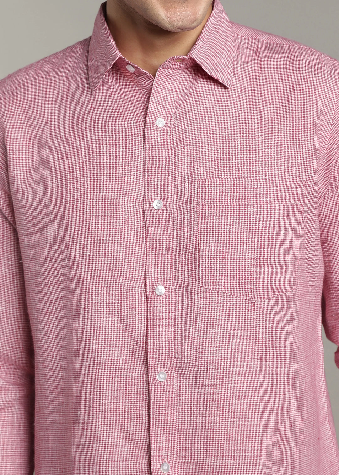 Harvey - Pure Linen Full Sleeve Shirt - Red Houndstooth