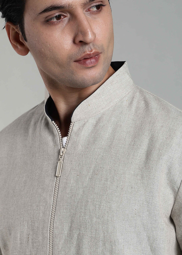 Flux - Pure Linen Reversible Jacket - Ecru and Regal Blue