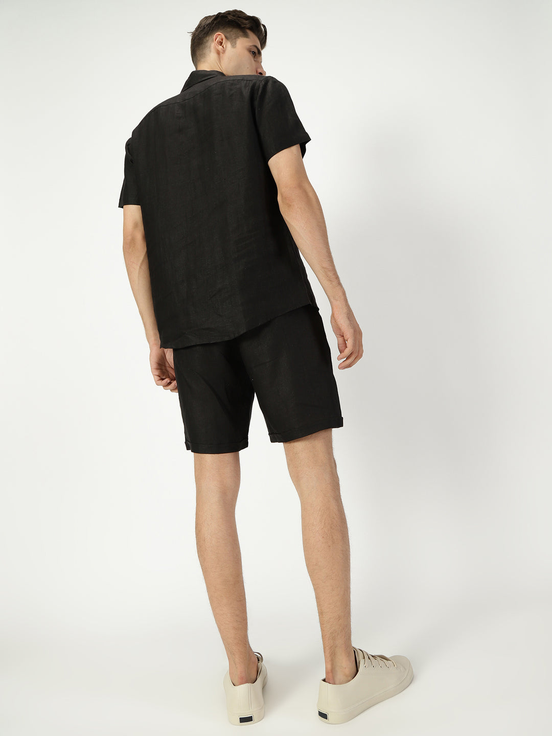 Matteo Pure Linen T-Shirt & Shorts Co-ord Set | Black