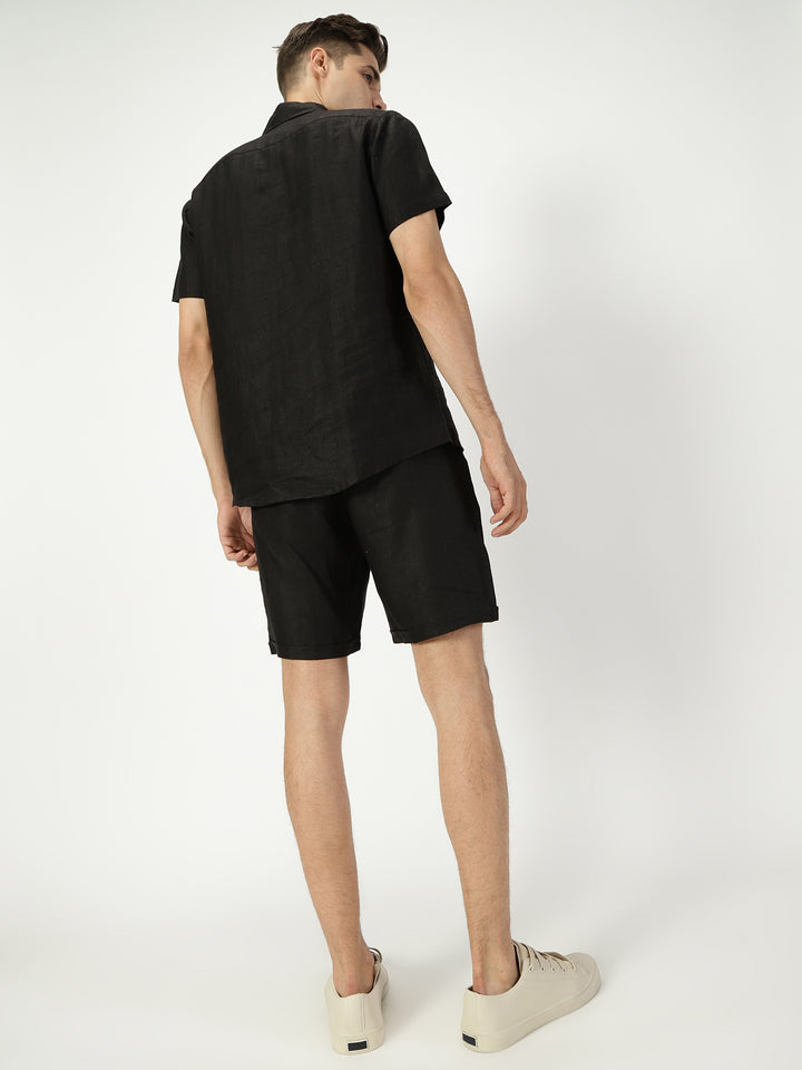 Matteo Pure Linen T-Shirt & Shorts Co-ord Set | Black