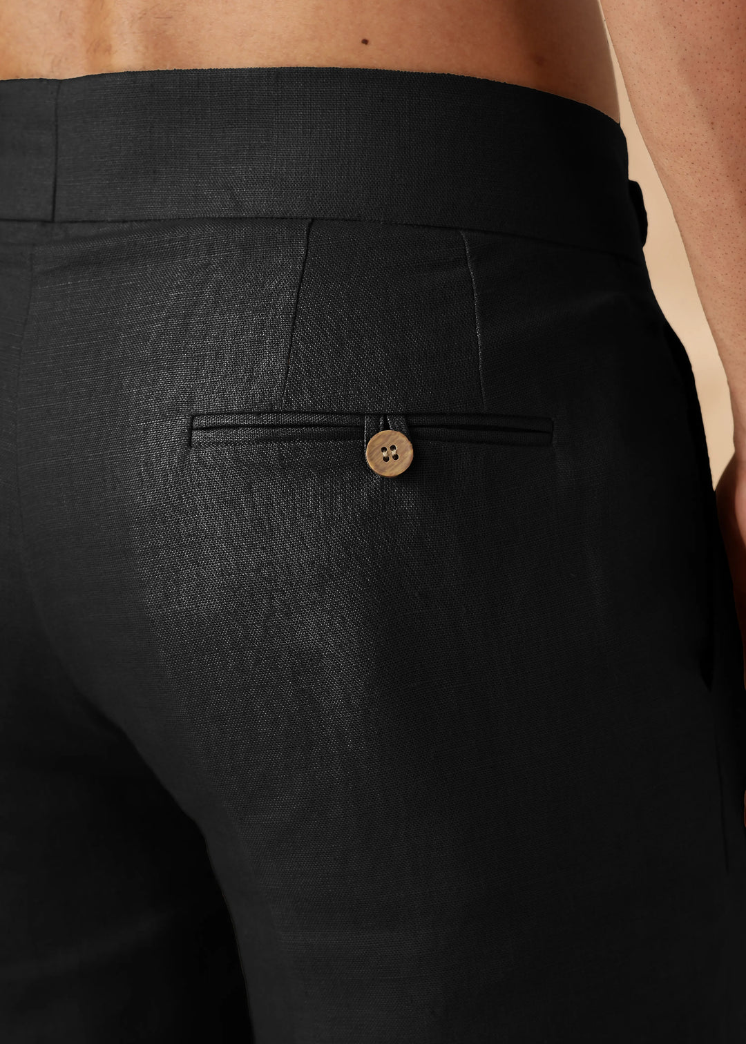 Foster - Pure Linen Trousers with Stylised Waistband - Black