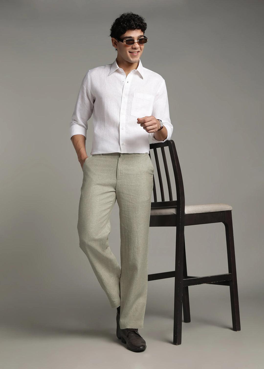 Ray - Pure Linen Trousers - Artichoke Green
