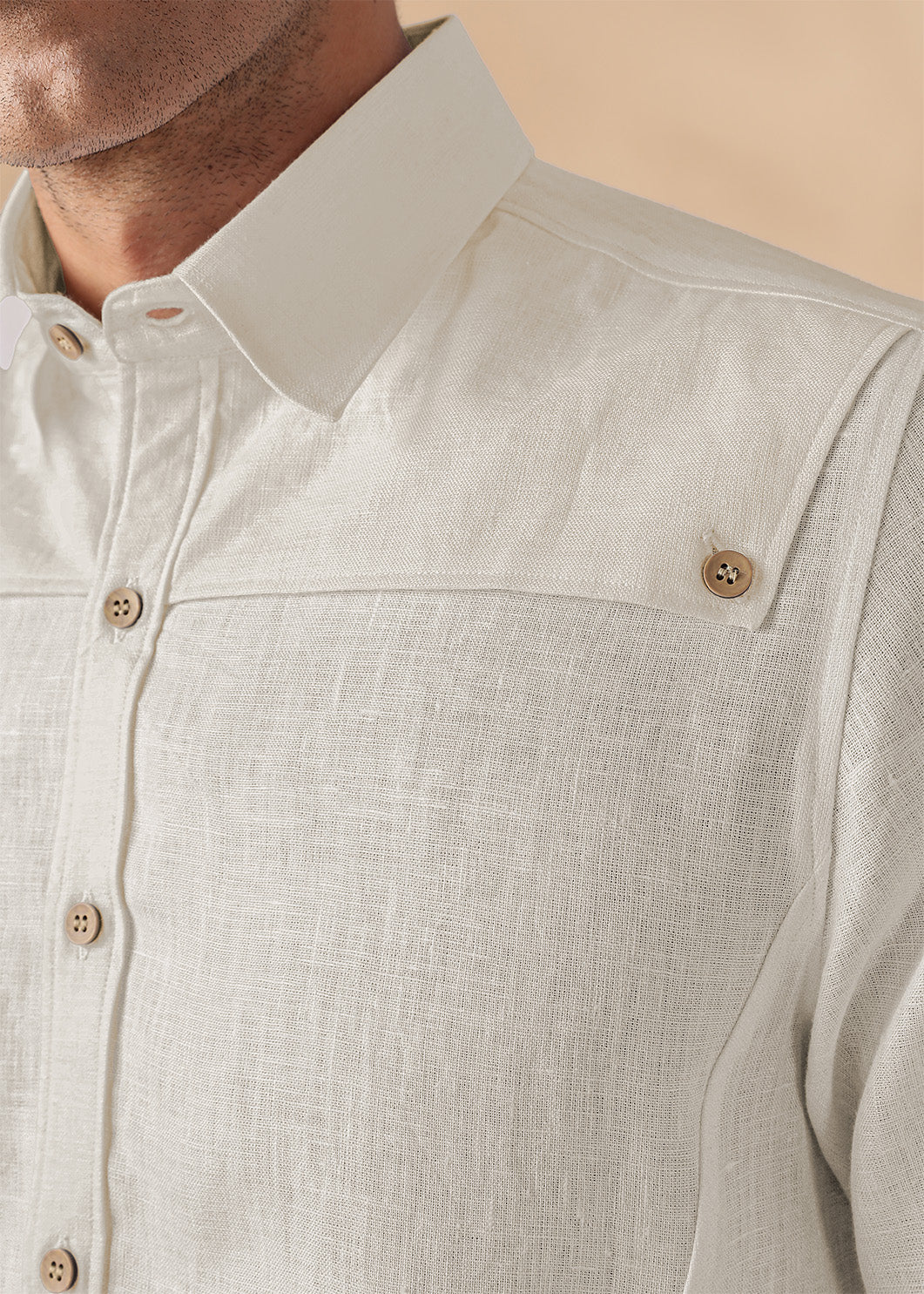 Bronco - Pure Linen Full Sleeve Shirt with Detachable Front Yoke - Ecru