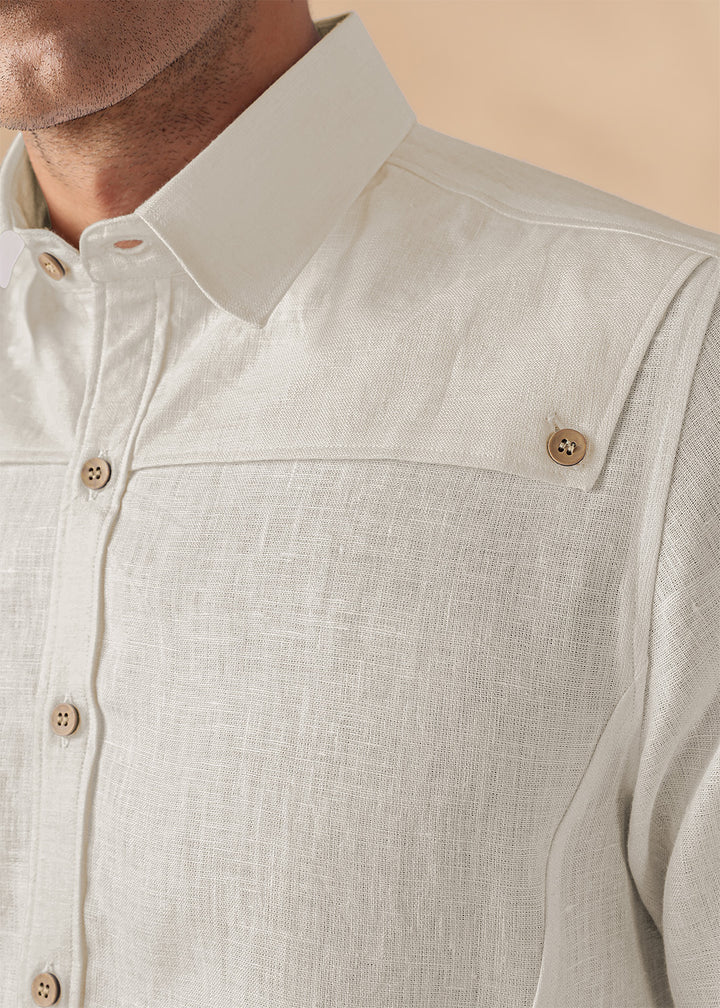 Bronco - Pure Linen Full Sleeve Shirt with Detachable Front Yoke - Ecru