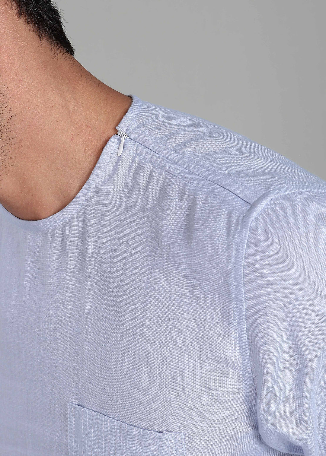 Simon - Pure Linen Stitch Detail Short Sleeve T-Shirt - Periwinkle Blue