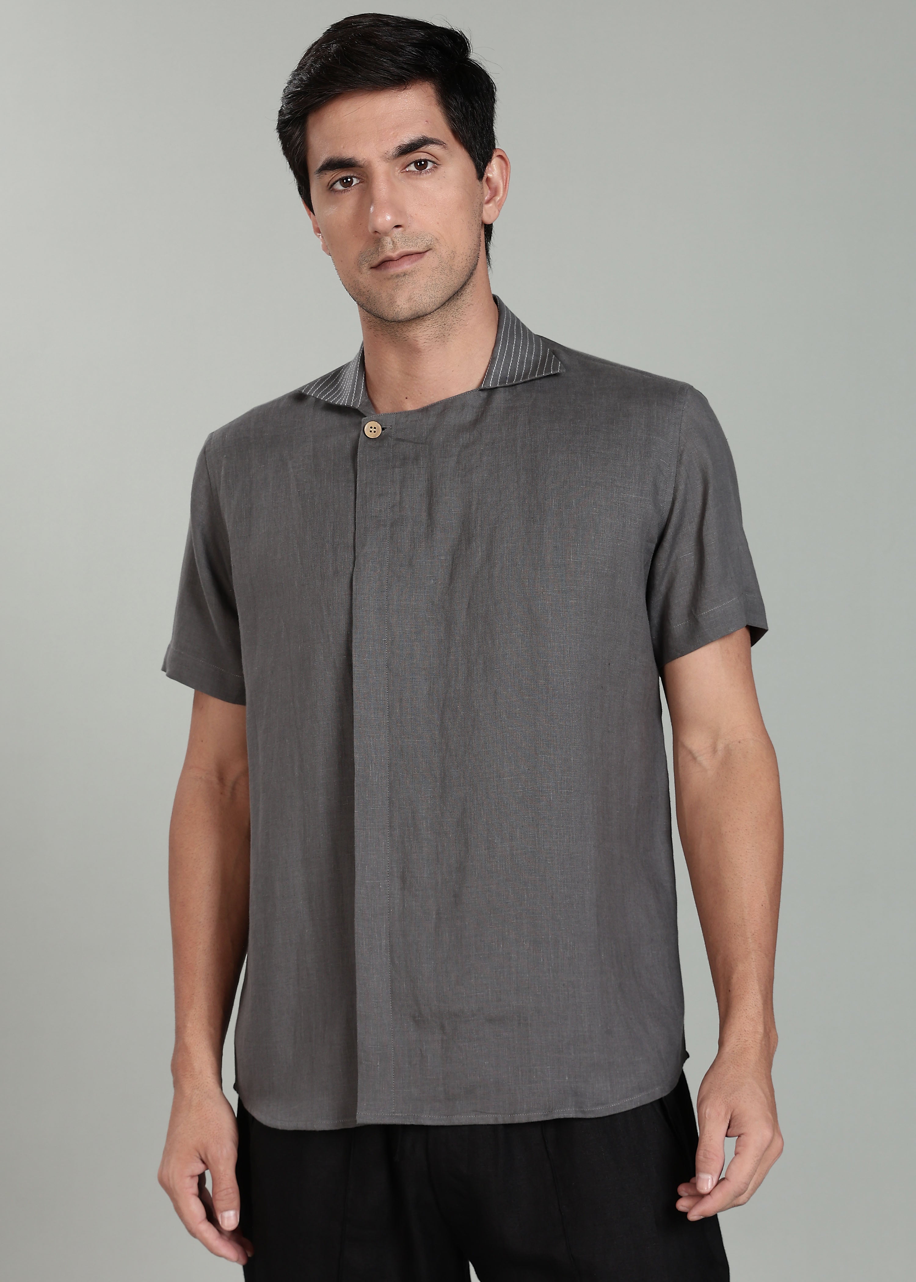 Sean Shirt - Pure Linen Half Sleeve Shirt with Concealed Placket