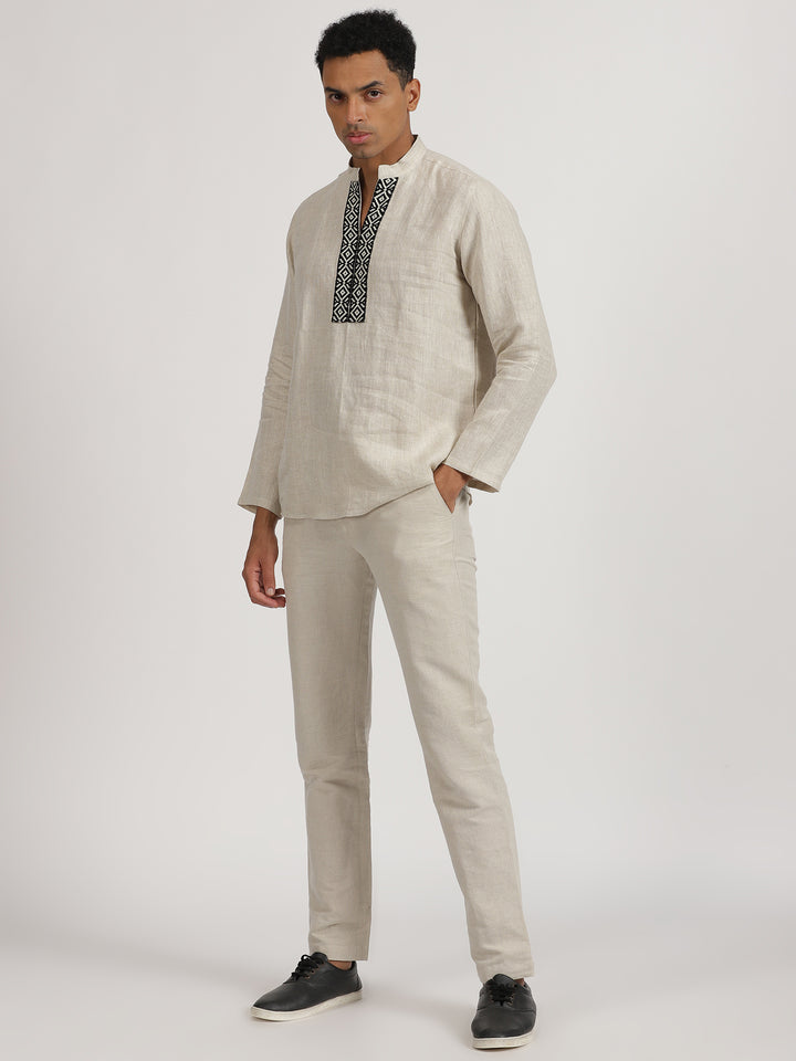 Fredrik - Pure Linen Toda Hand-Embroidered Long Sleeve Shirt - Ecru