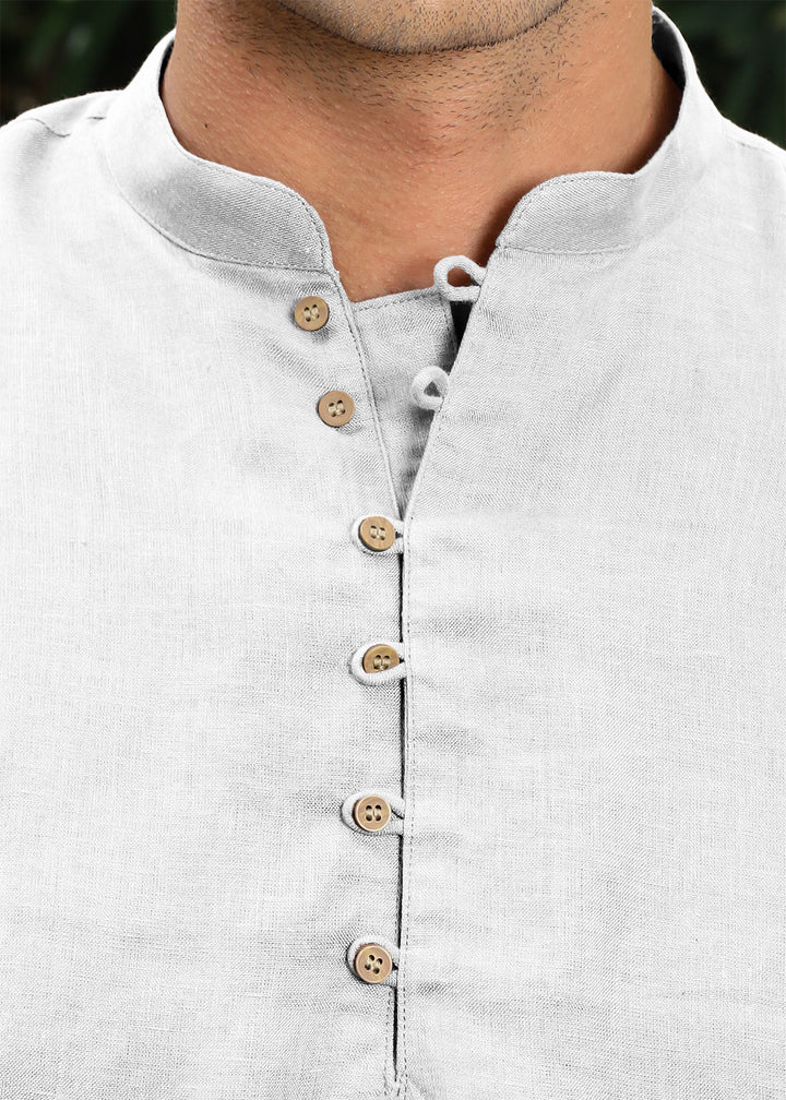 Shurta - Pure Linen Full Sleeve Short Kurta Shirt - Cloud White