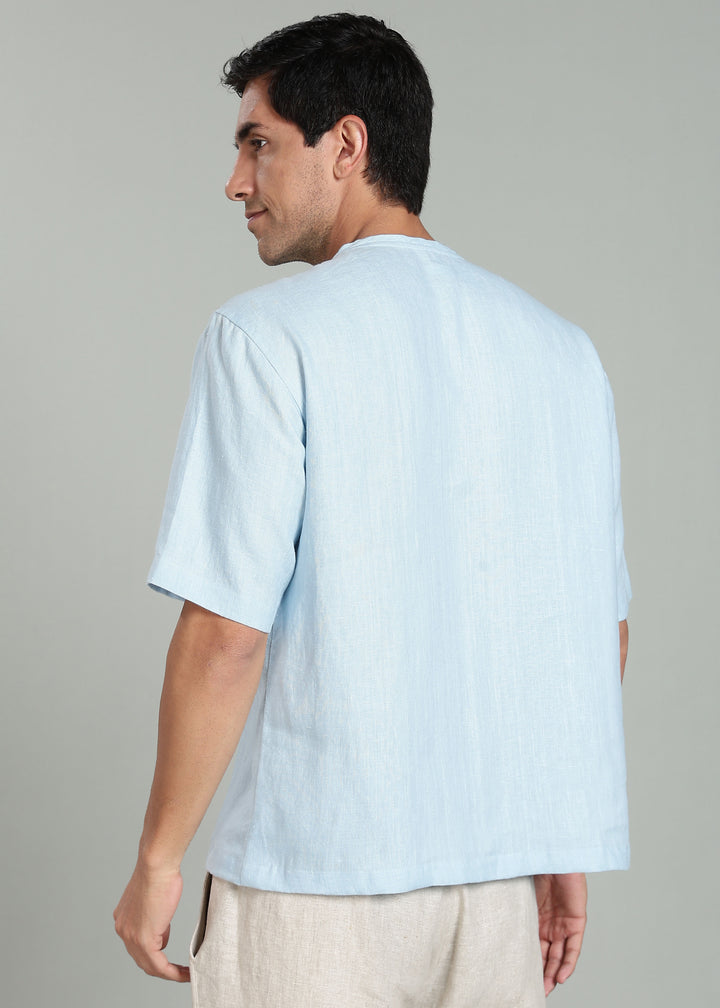 Nash - Pure Linen Oversized T shirt - Pastel Blue