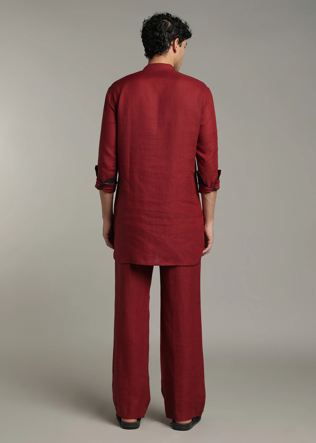Palat - Pure Linen Kurta and Pant Co-ord Set - Red Wine