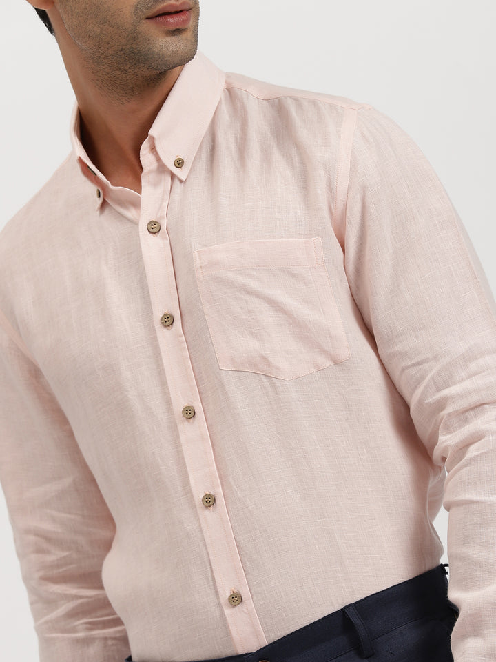 Austin - Pure Linen Button Down Full Sleeve Shirt - Light Pink