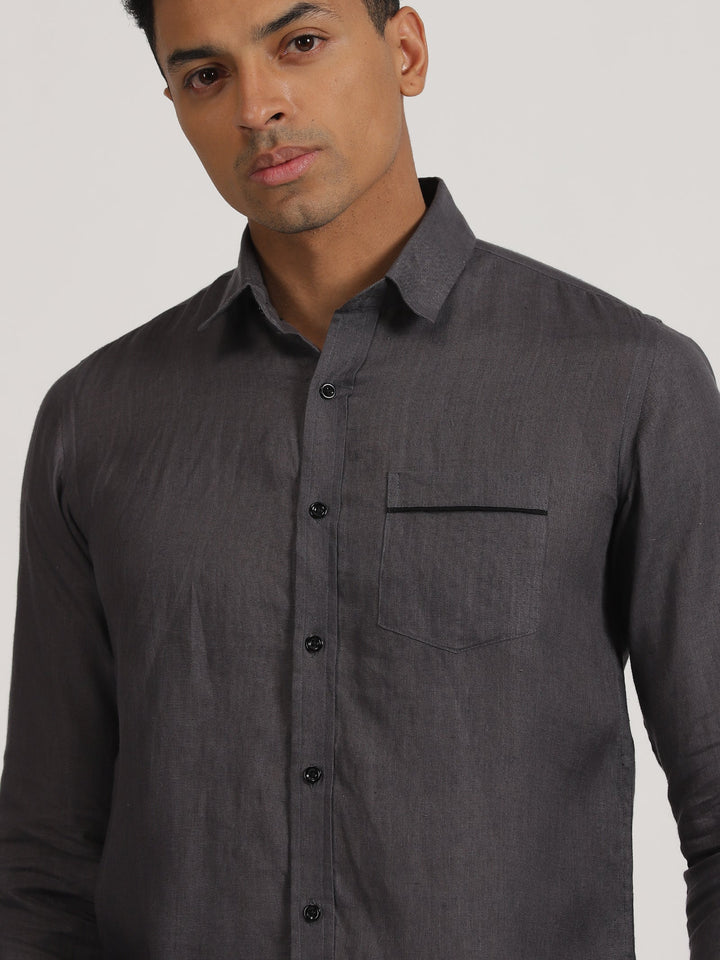 Calan - Pure Linen Full Sleeve Shirt - Smoke Grey | Rescue