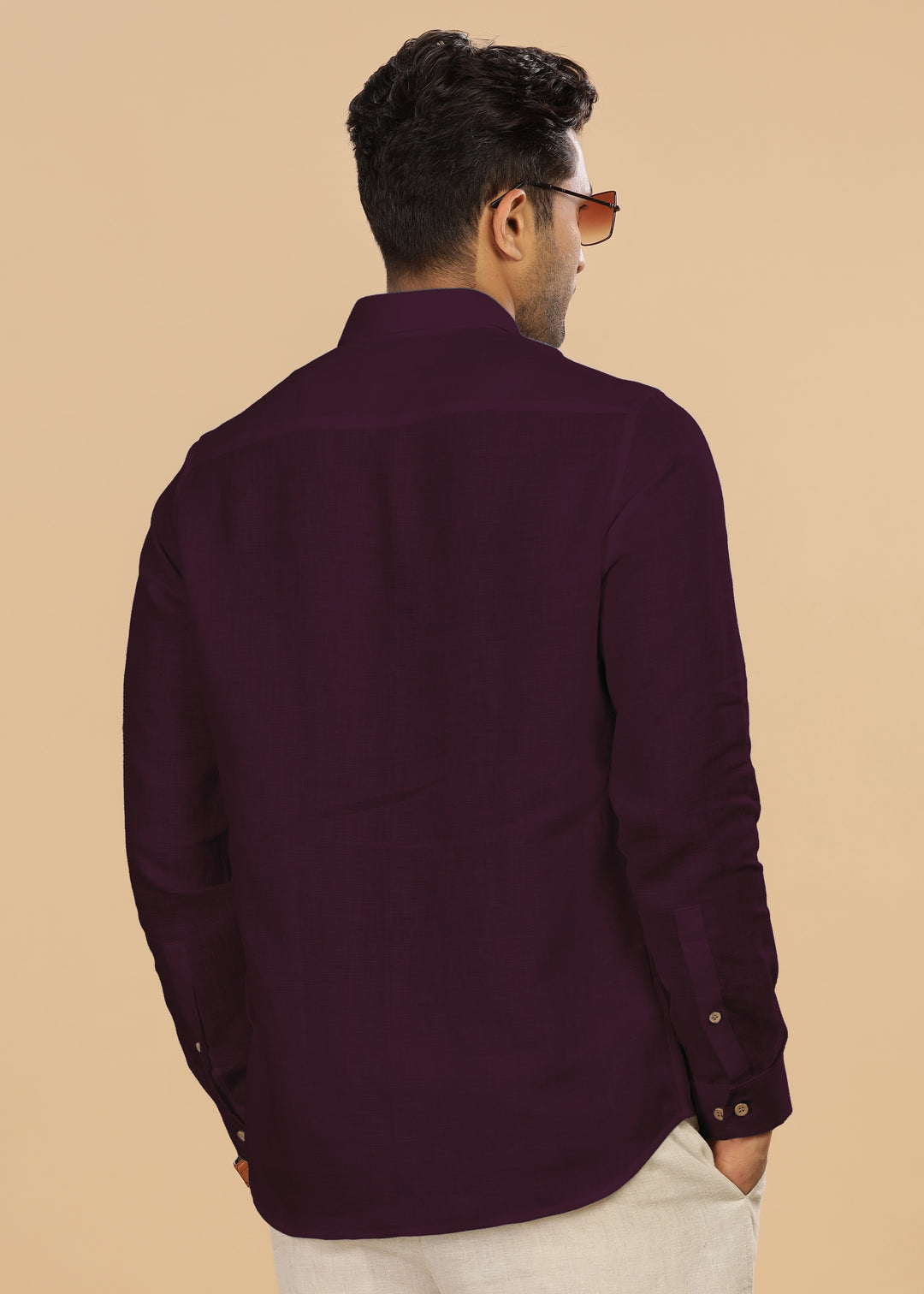 Ted - Pure Linen Full Sleeve Shirt - Dark Purple