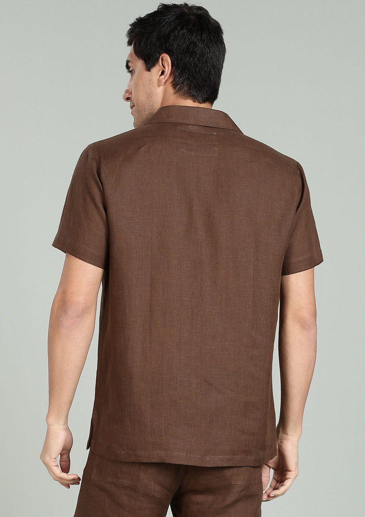 Noel T Shirt - Pure Linen Pullover T shirt - Coffee Brown