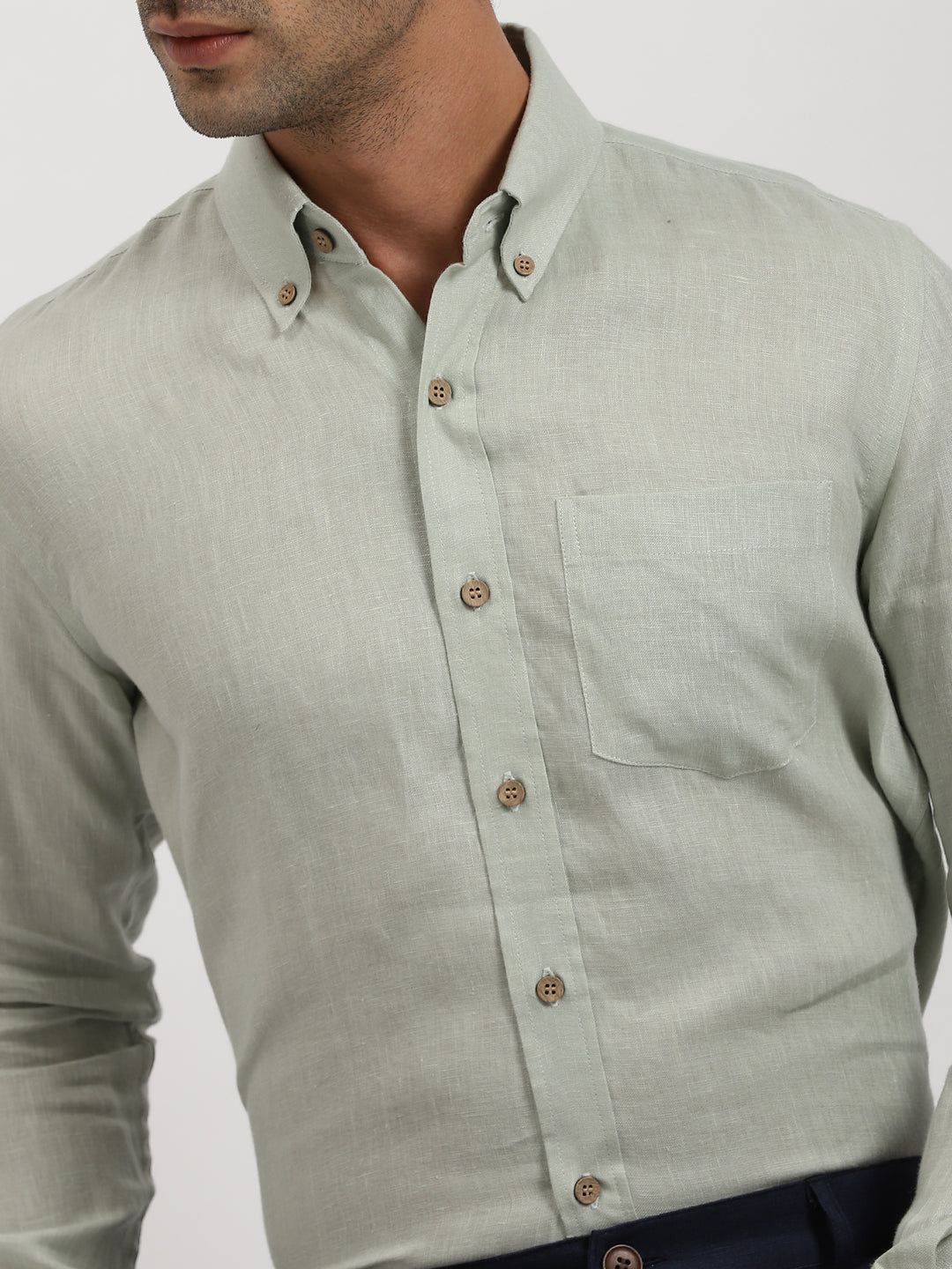 Austin - Pure Linen Button Down Full Sleeve Shirt - Meadow Green