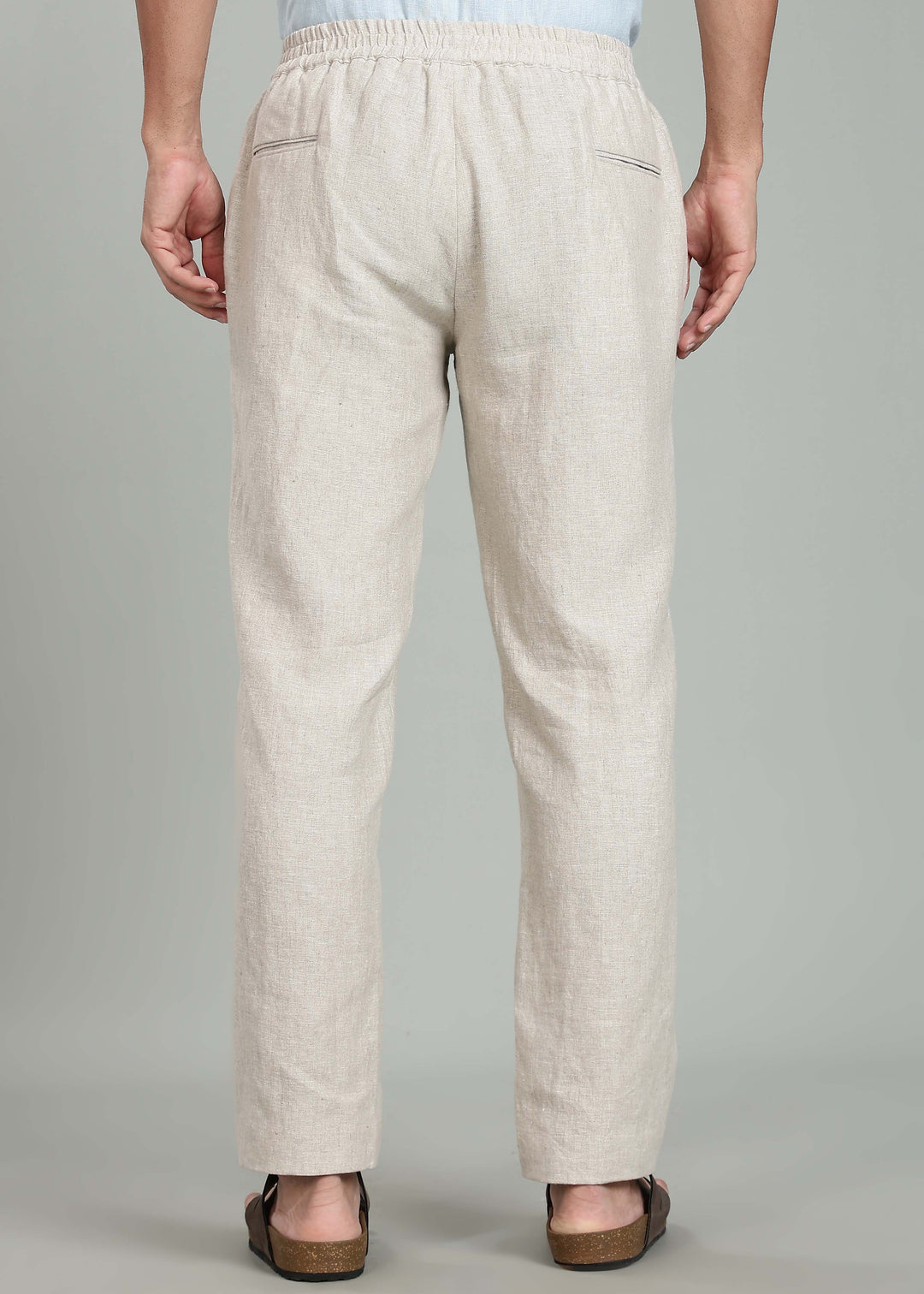 Ivo -  Pure Linen Casual Relaxed Elastic Pants - Ecru