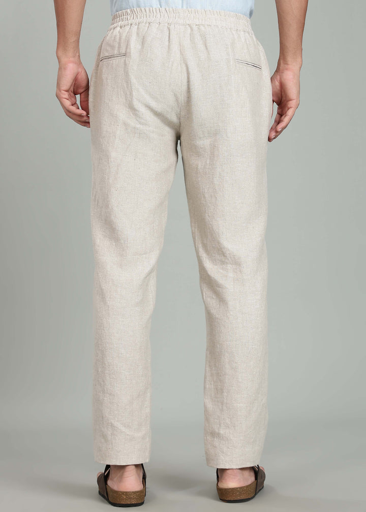 Ivo -  Pure Linen Casual Relaxed Elastic Pants - Ecru