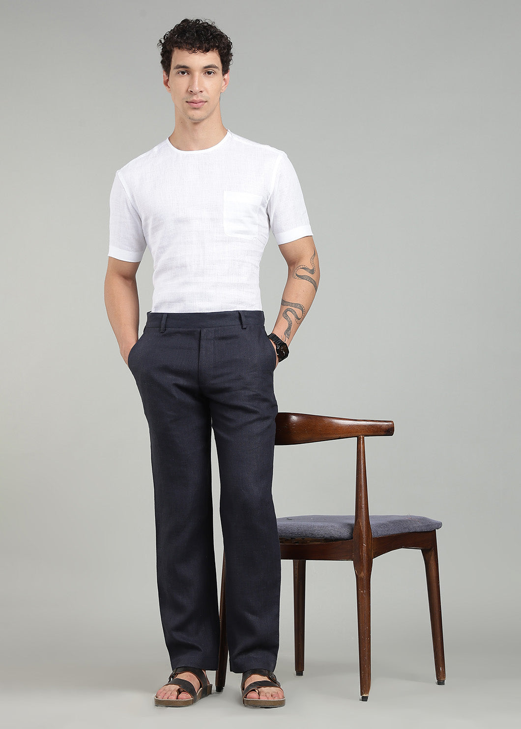 Aire - Relaxed Elastic Pure Linen Trousers - Regal Blue