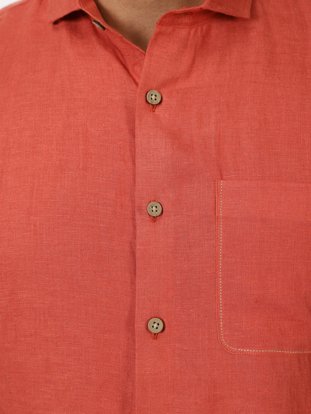 Charles - Pure Linen Half Sleeve Shirt - Saffron Red