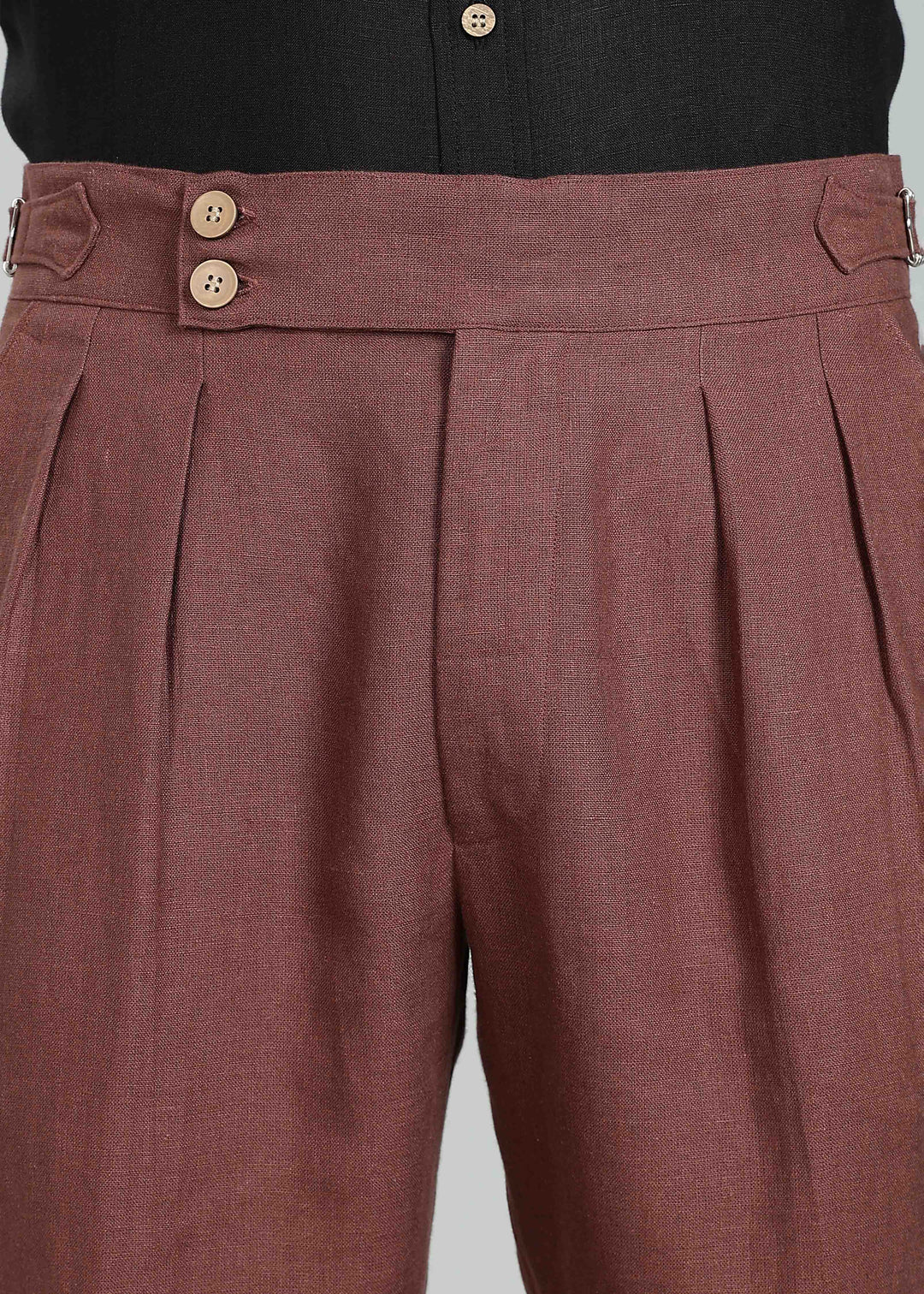 Wes Pants - Pure Linen Pleated Trousers with Adjustable Waistband - Amber Brown