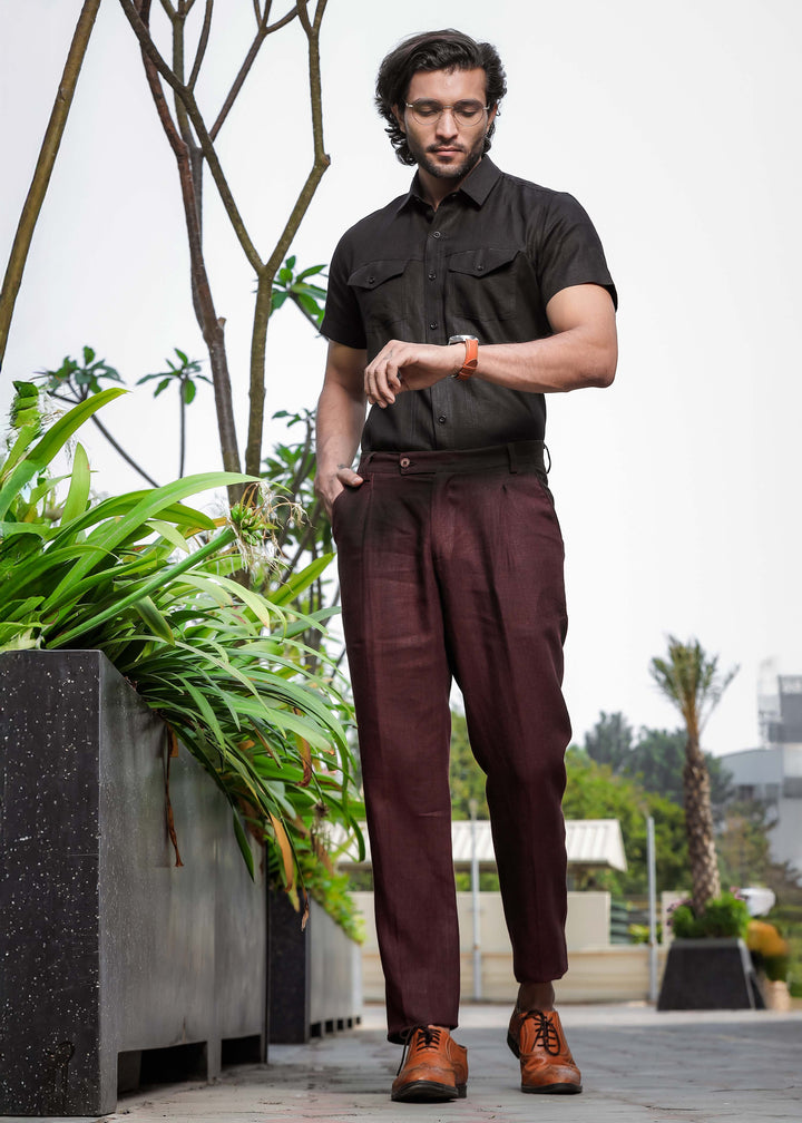 Thomas - Pure Linen Double Pocket Short Sleeve Shirt - Black (Factory Rescue)