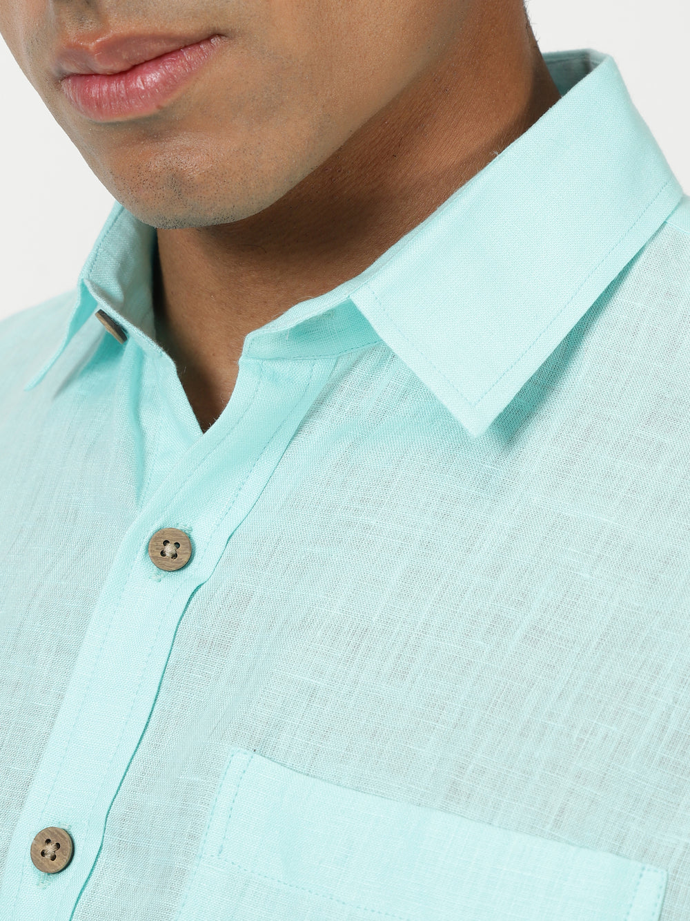Harvey - Pure Linen Half Sleeve Shirt - Cyan Blue