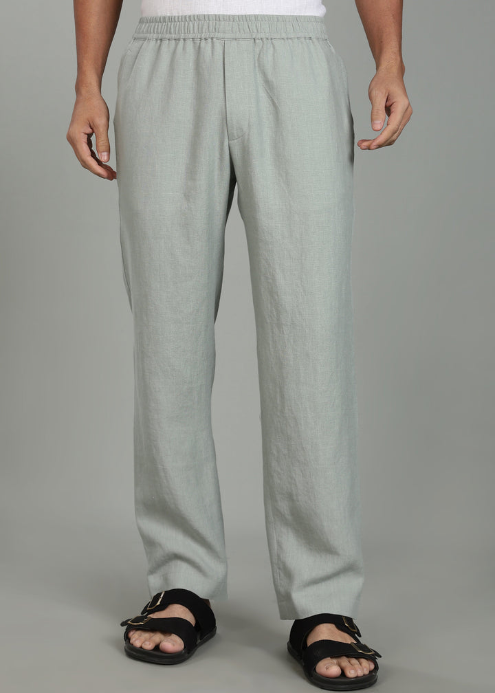 Ivo -  Pure Linen Casual Relaxed Elastic Pants - Slow Green