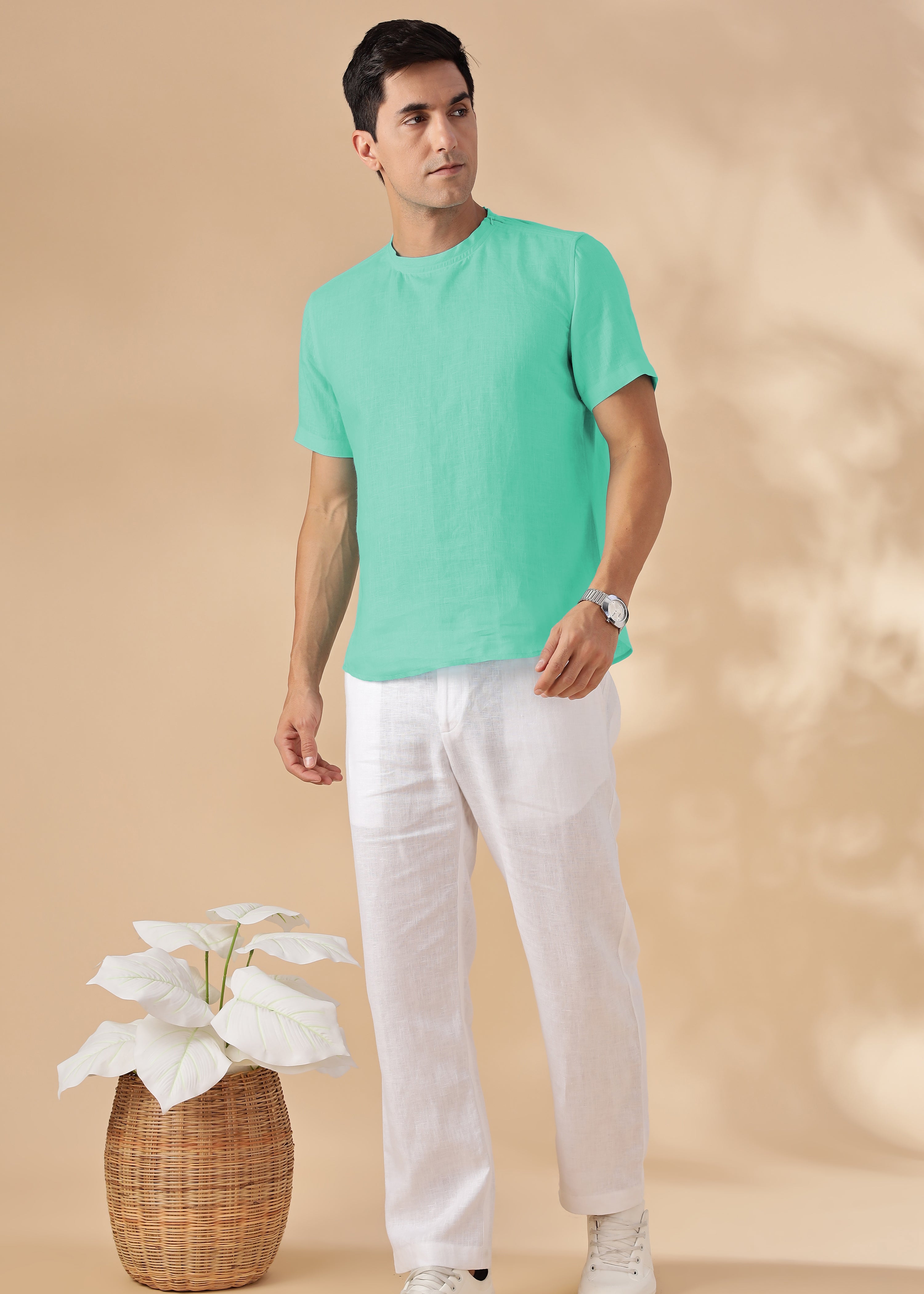 Spearmint Green Pure Linen Short Sleeve T-Shirt – Linen Trail