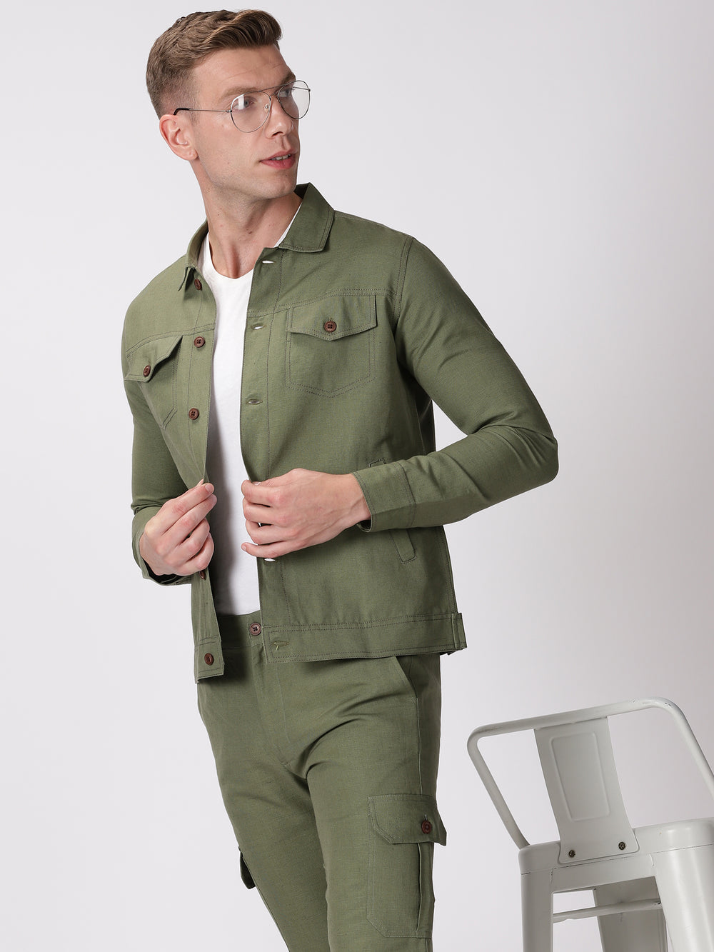 Olive Green Linen Jacket & Jogger Co-Ord Set