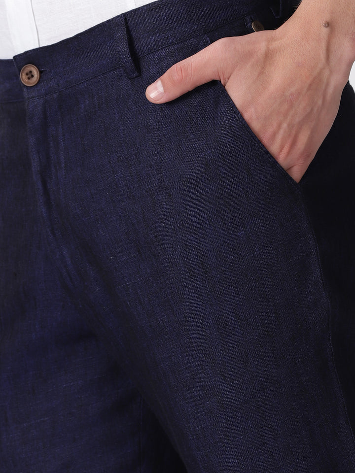 Ian Pure Linen Trousers - Unifrom Blue