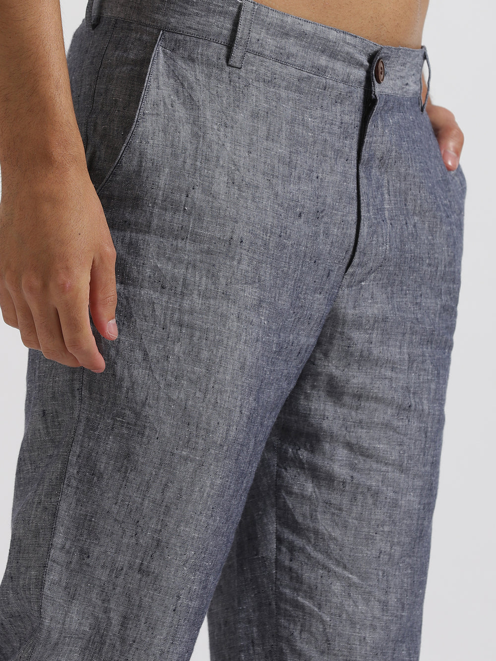 Ian Pure Linen Trousers - Blue Grey Chambray