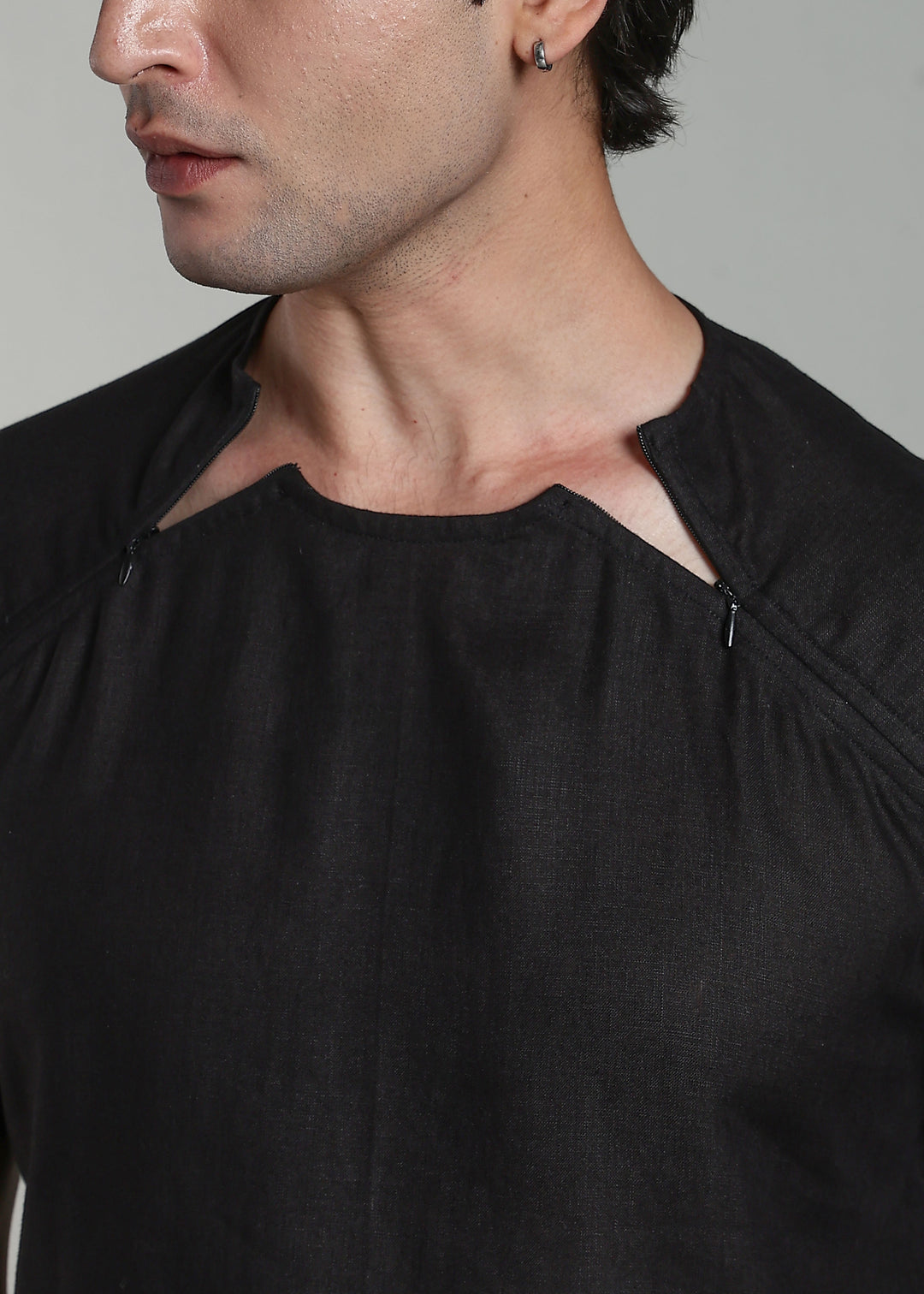Kohl - Pure Linen Double Zip T-Shirt - Black