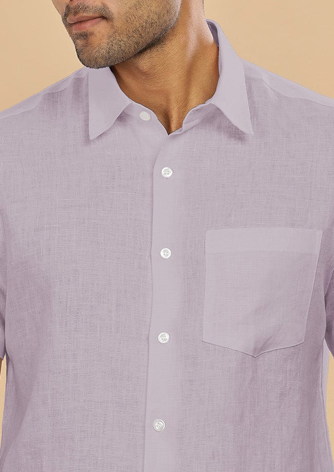 Ted - Pure Linen Short Sleeve Shirt - Cameo Pink