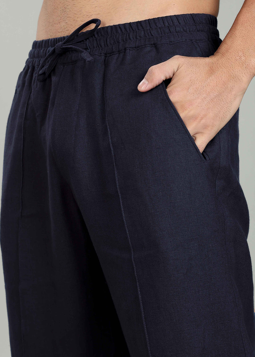 Art Pants - Pure Linen Elastic Casual Pants with Drawstrings - Regal Blue