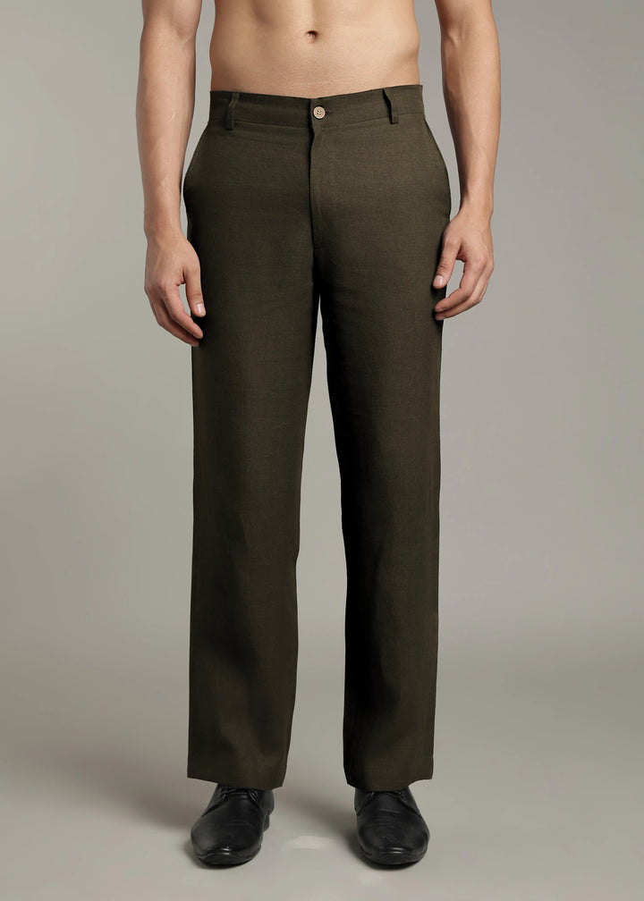 Ray - Pure Linen Trousers - Camo Green
