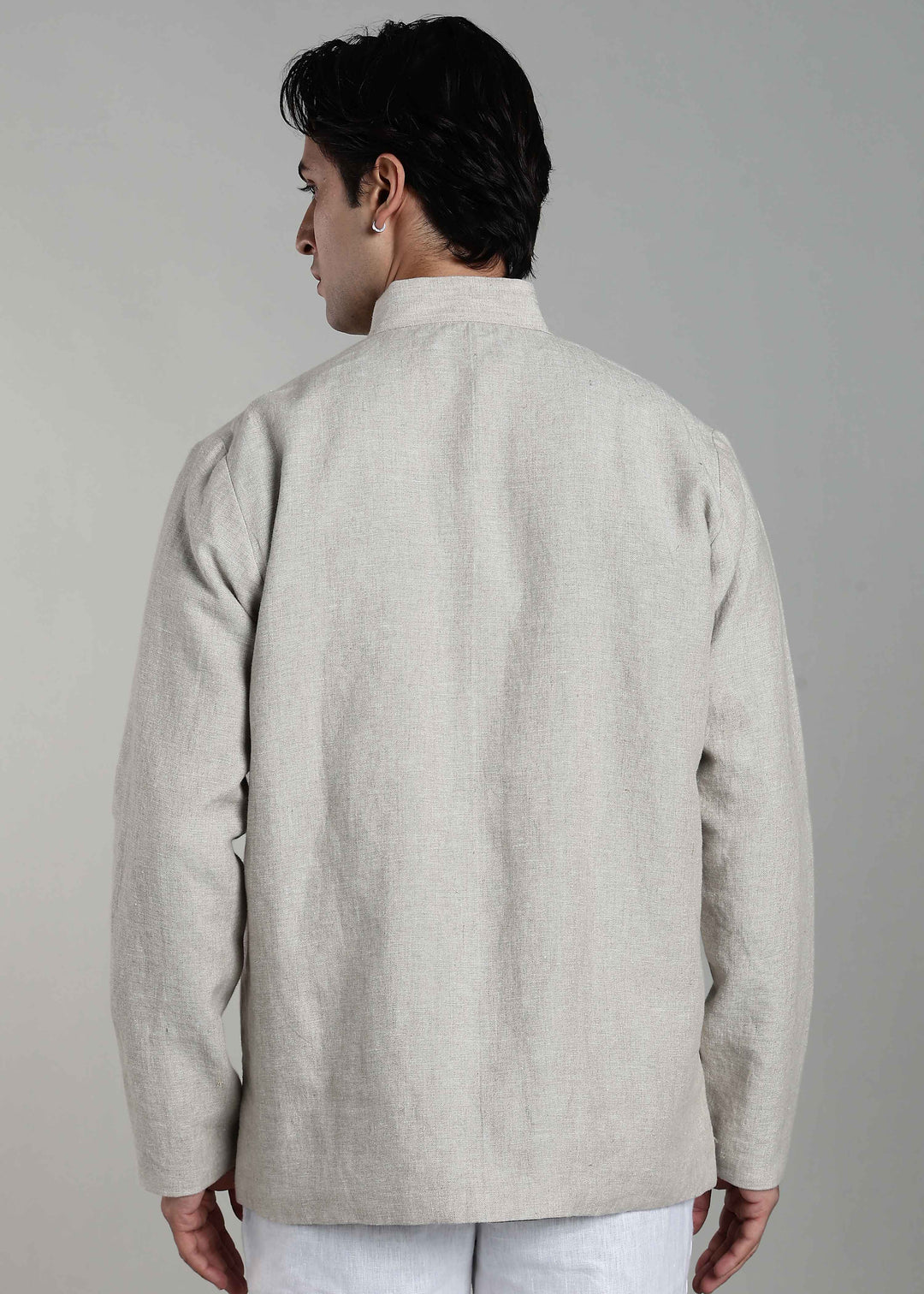 Flux - Pure Linen Reversible Jacket - Ecru and Regal Blue