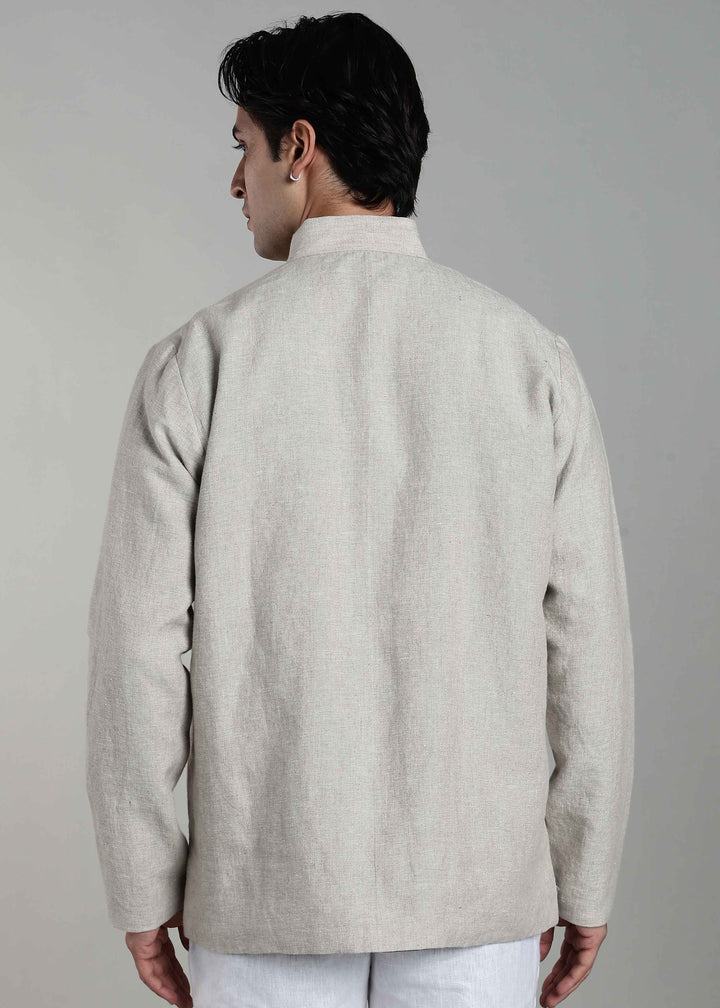 Flux - Pure Linen Reversible Jacket - Ecru and Regal Blue