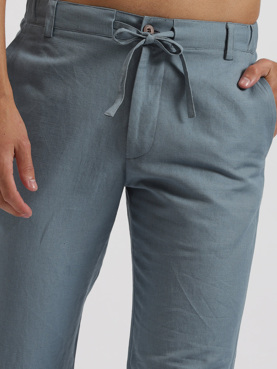 Theo - Linen Travel Pants - Teal Blue