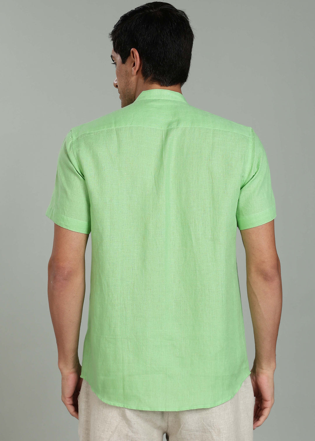 Craig - Pure Linen V Neck Short Sleeve Shirt - Light Green
