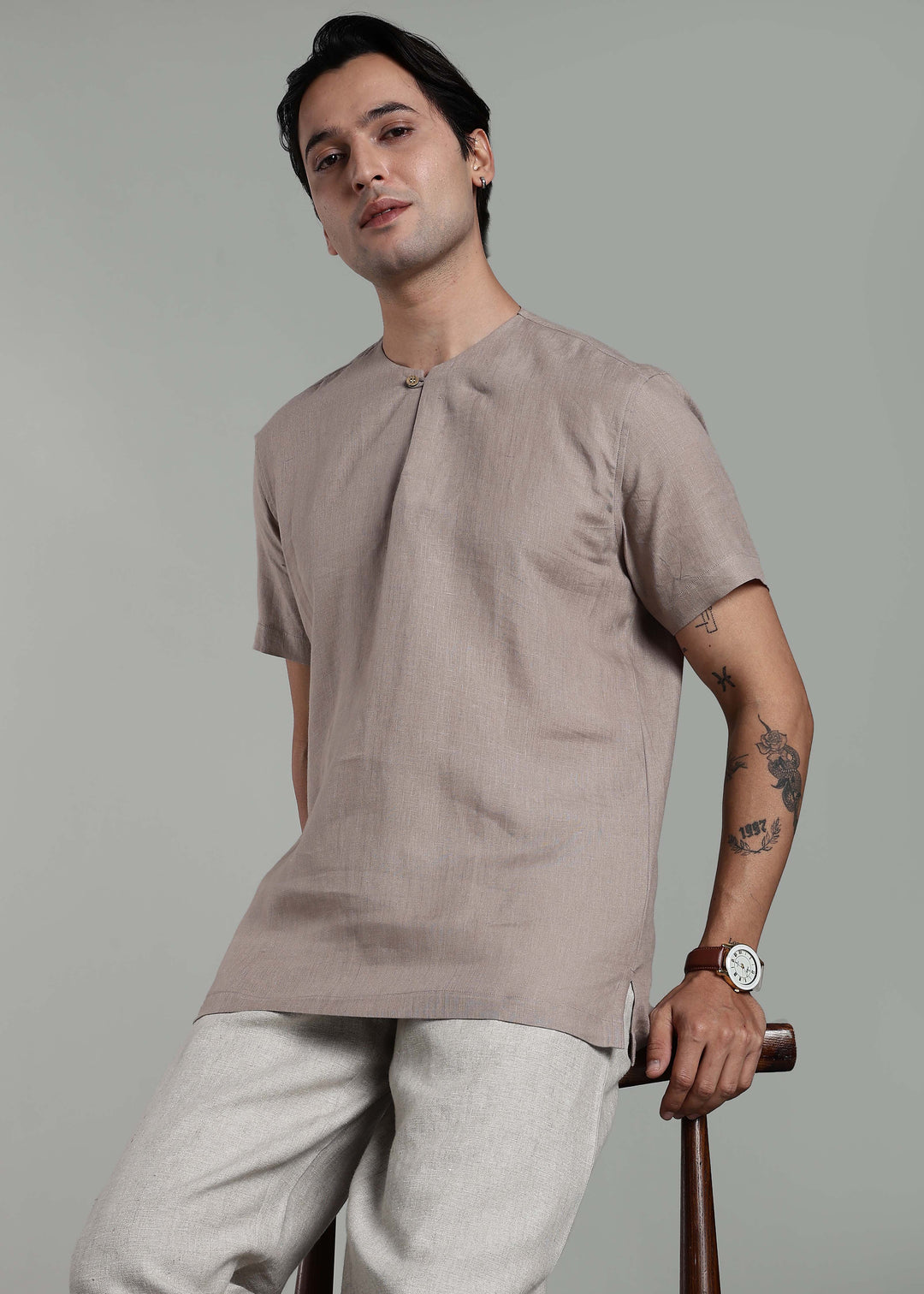 Alio - Pure Linen Relaxed T Shirt - Fawn Pink