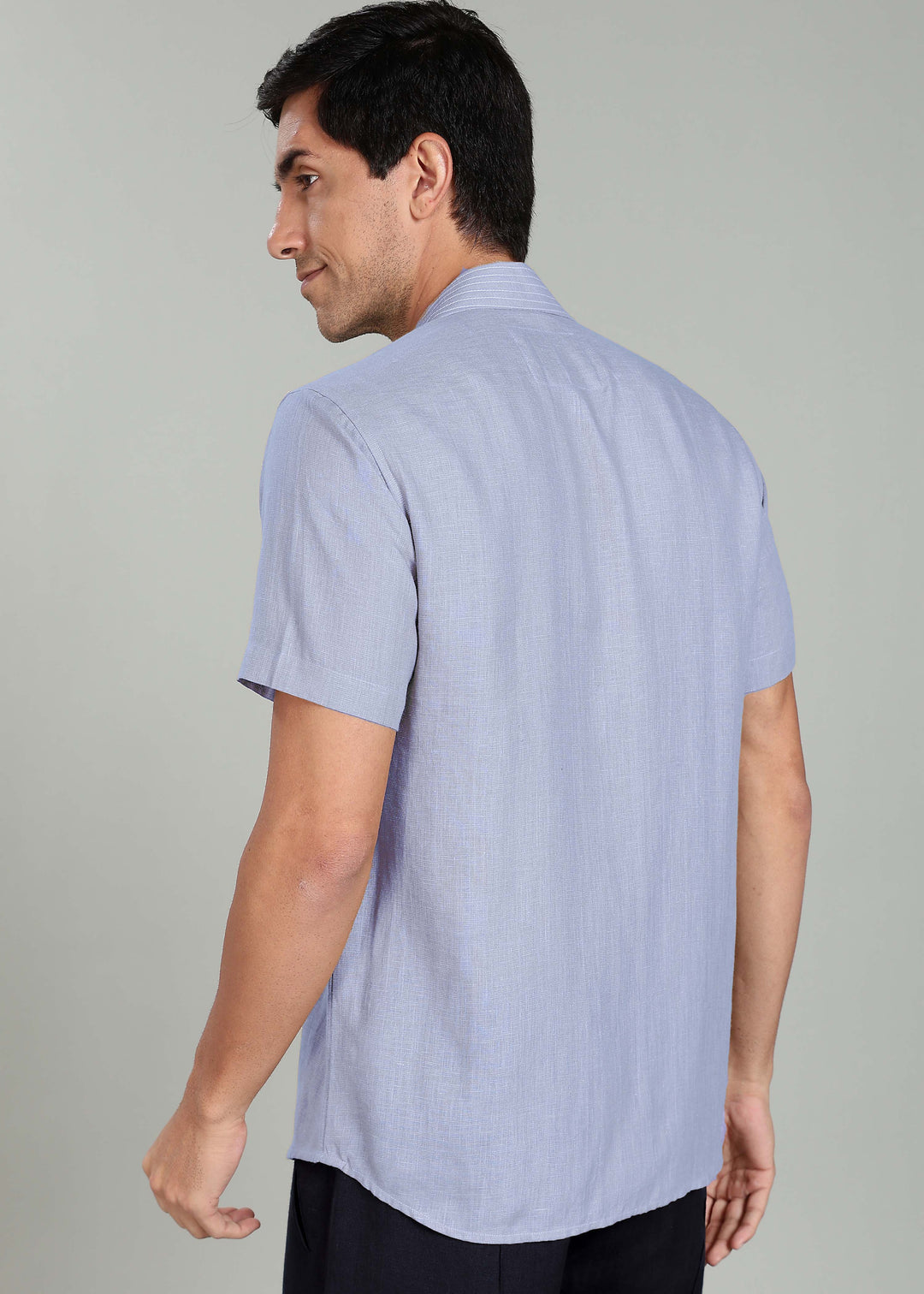 Sean Shirt - Pure Linen Half Sleeve Shirt with Concealed Placket - Periwinkle Blue