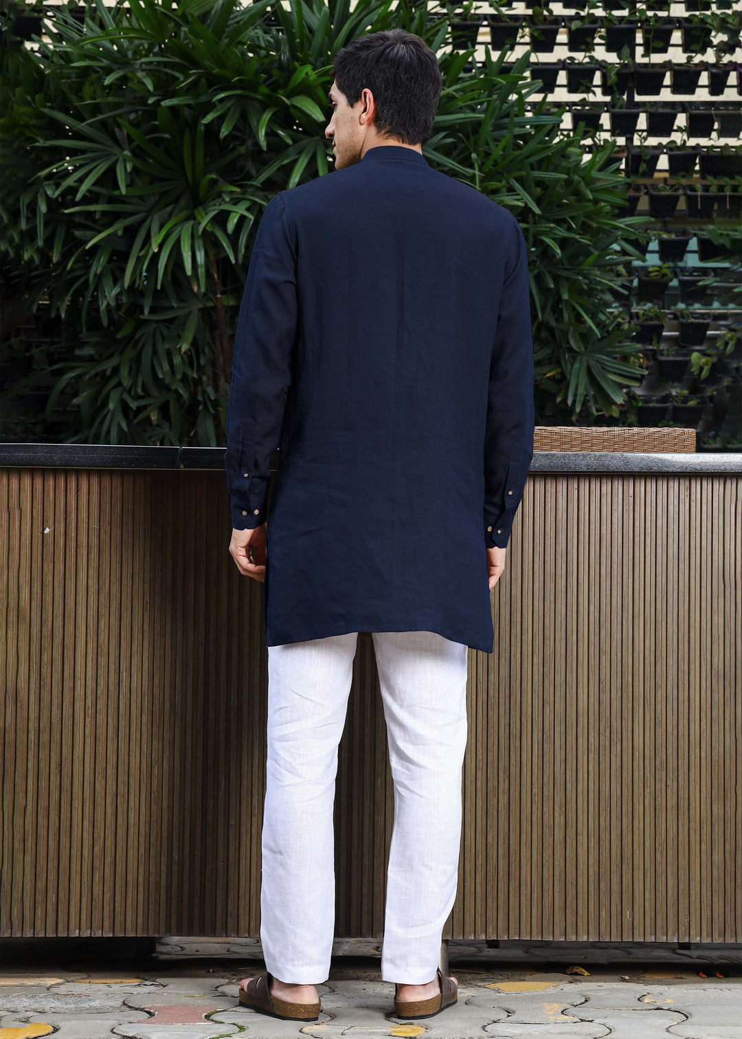 Yash Kurta - Pure Linen Kurta with Floral Embroidery | Dark Blue
