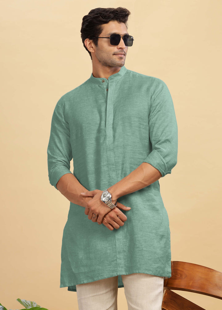 Sid Kurta - Pure Linen Kurta with Concealed Placket | Spring Green